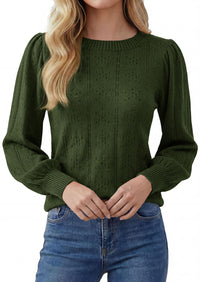 PRETTYGARDEN Women Fall Fashion Hollow Out Holiday Sweaters | Stretchy Cozy Knit, Puff Long Sleeve Pullover Tops, Crewneck Loose Fit, Dressy Casual Blouse, Trendy Winter Going Out Outfits