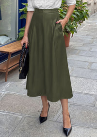 PRETTYGARDEN Womens Faux Leather High Waisted Midi Skirt | Flowy A Line Pleated Skirts, Elegant Swing Flared, Work Business Casual Outfits, Fall Winter Fashion Clothes