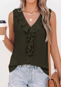 PRETTYGARDEN Womens Tank Tops 2026 Summer Dressy Casual Blouses Sleeveless Ruffle V Neck Swiss Dot Button Down Work Shirts PRETTYGARDEN