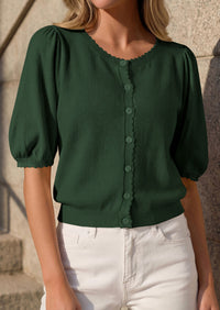 PRETTYGARDEN Puff Short Sleeve Cardigans for Women Lightweight 2026 Summer Shirts Button Up Knit Sweater Tops Spring Clothes PRETTYGARDEN