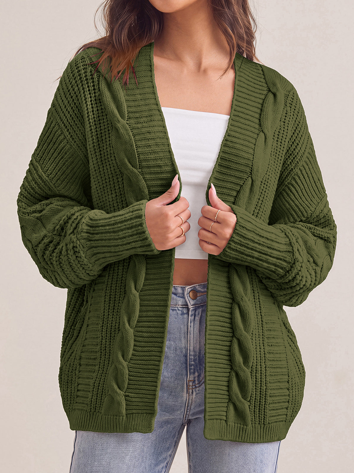 PRETTYGARDEN Chunky Open Front Cable Knit Cardigan Sweaters for Women Coats Loose Fit Batwing Long Sleeve Sweater, Soft Cozy Casual Cardigans, Holiday Travel Vacation Outfits, Trendy Fashion Outerwear