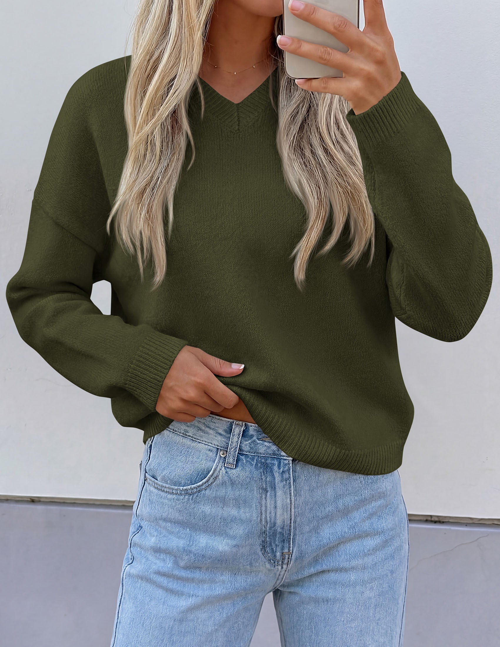 PRETTYGARDEN Women's Fall Fashion V Neck Cozy Sweaters | Soft Stretchy Warm, Chunky Knit Pullover, Loose Fit Long Sleeve Tops, Dressy Casual Blouses,Trendy Holiday Winter Outfits