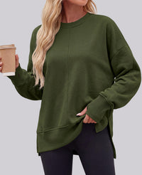 PRETTYGARDEN Womens Long Sleeve Loose Crewneck Sweatshirts with Thumb Hole | Soft Cozy Fleece Basic Side Slit Oversized Pullover Tops, Workout Casual Daily Wear, Y2k 2026 Fashion Fall Winter Clothing