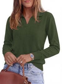 PRETTYGARDEN Womens Long Sleeve Collared Polo Sweater V Neck Knit Ribbed Business Casual Pullover Sweaters 2026 Fall Outfits
