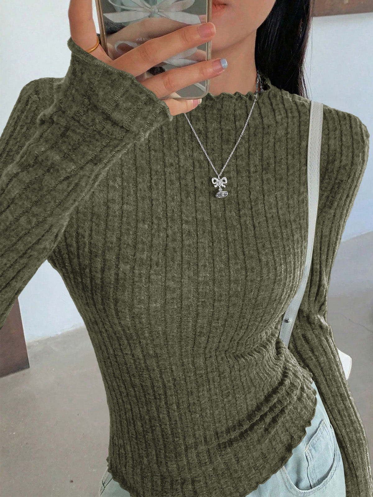 PRETTYGARDEN Womens Long Sleeve Shirts 2026 Fashion Lettuce Trim Mock Neck Slim Fit Fall Tops Casual Tee Shirt Y2k Outfits