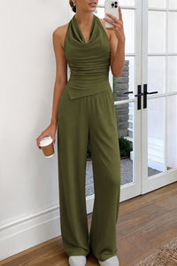 PRETTYGARDEN Women 2 Piece Lounge Sets Spring Fashion Halter Top Wide Leg Pants Summer Outfits Beach Vacation Clothes PRETTYGARDEN