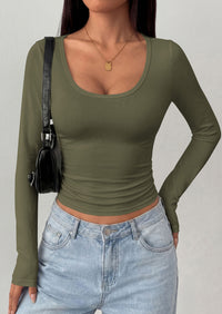 PRETTYGARDEN Womens Long Sleeve Tops 2026 Casual Scoop Neck Basic Tees Slim Fitted Tshirts Layer Knit Fall Outfits