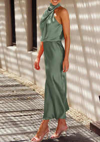 PRETTYGARDEN Women's Summer Satin Dress Elegant Sleeveless Mock Neck Cocktail Party Maxi Dresses