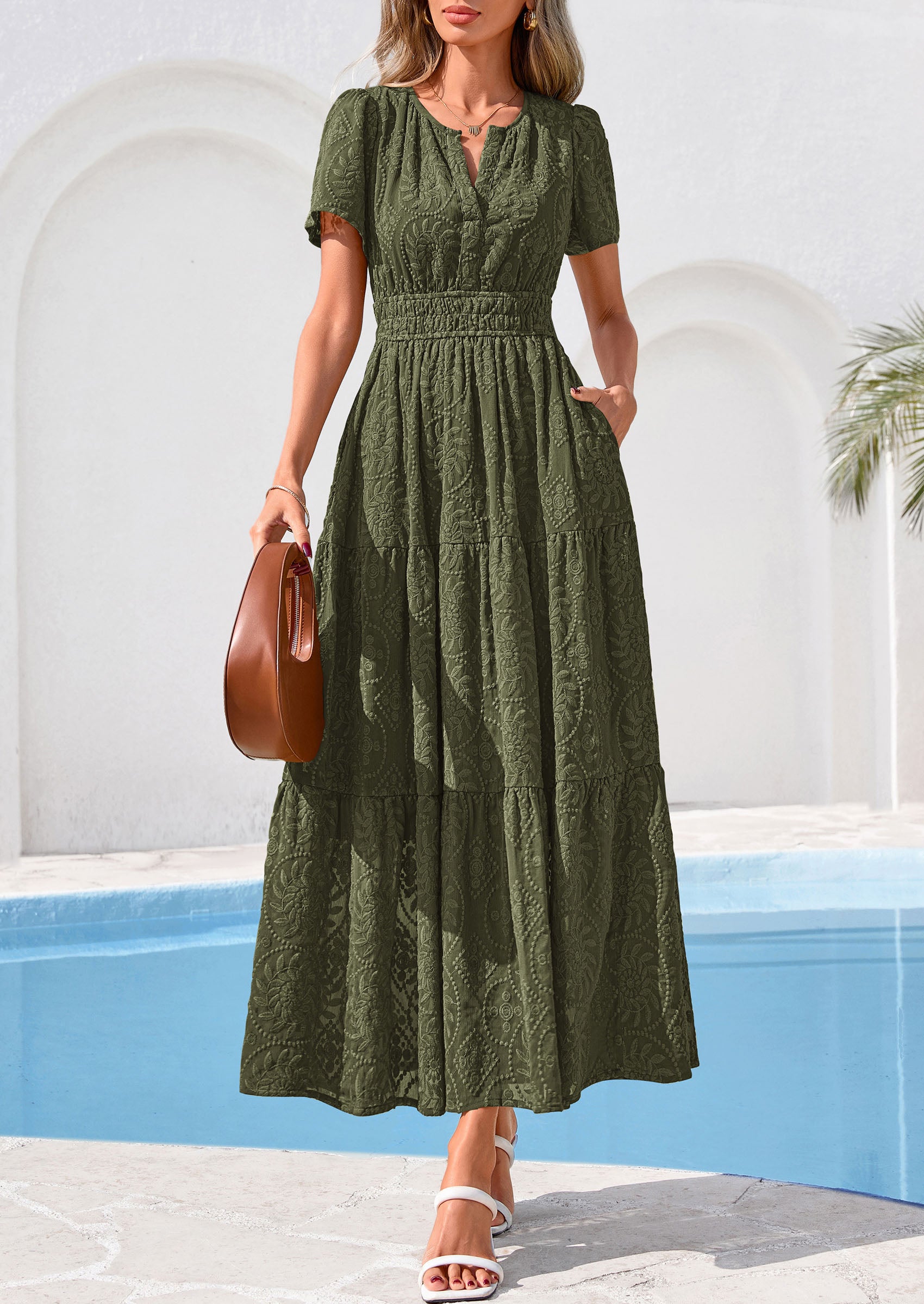 PRETTYGARDEN Womens Boho Maxi Dress 2026 Floral Summer Spring Short Sleeve V Neck A Line Embroidered Beach Vacation Dresses