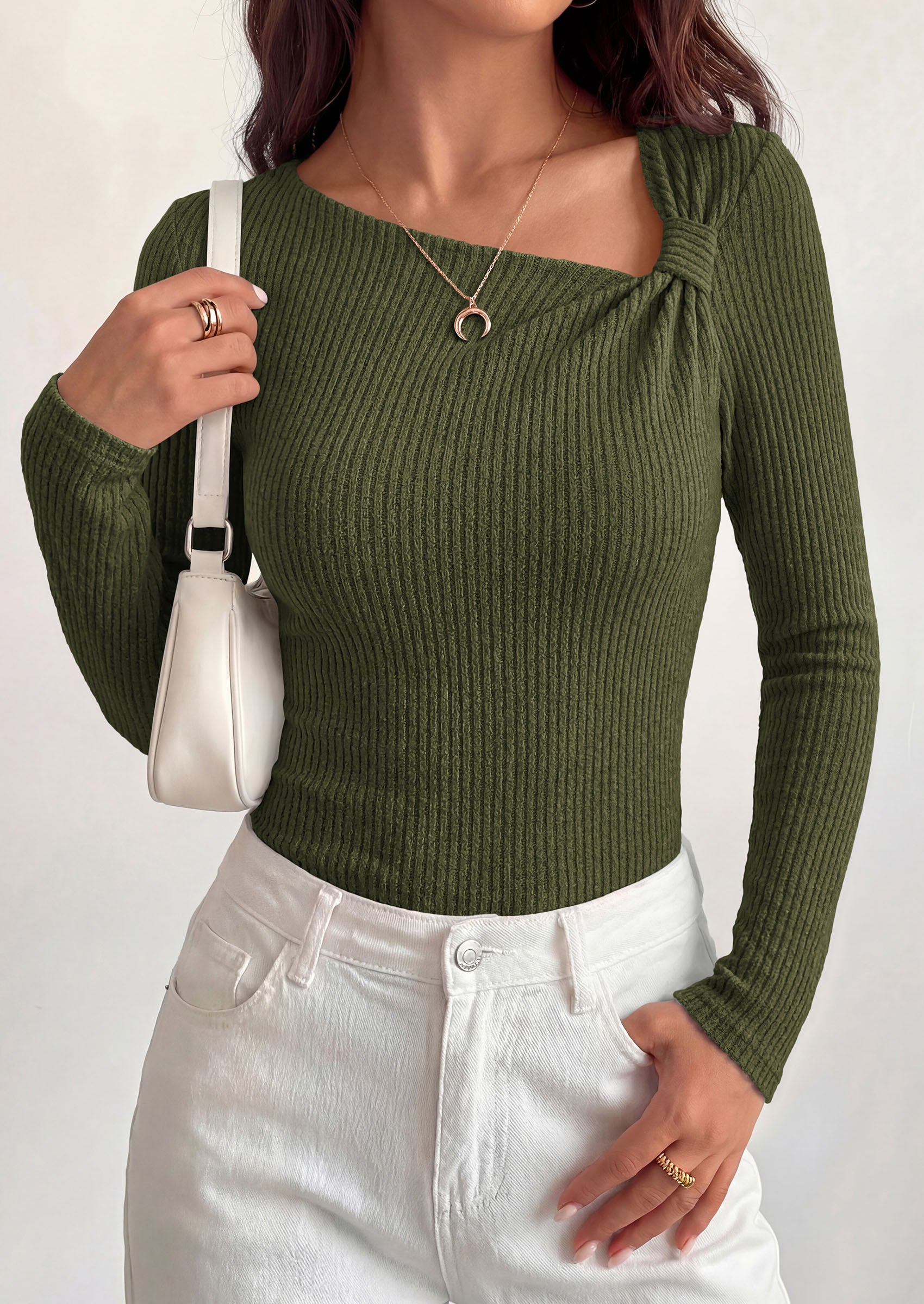 PRETTYGARDEN Womens 2026 Early Fall Fashion Long Sleeve T Shirts Asymmetrical Ribbed Fitted Trendy Going Out Tops Y2K Outfits