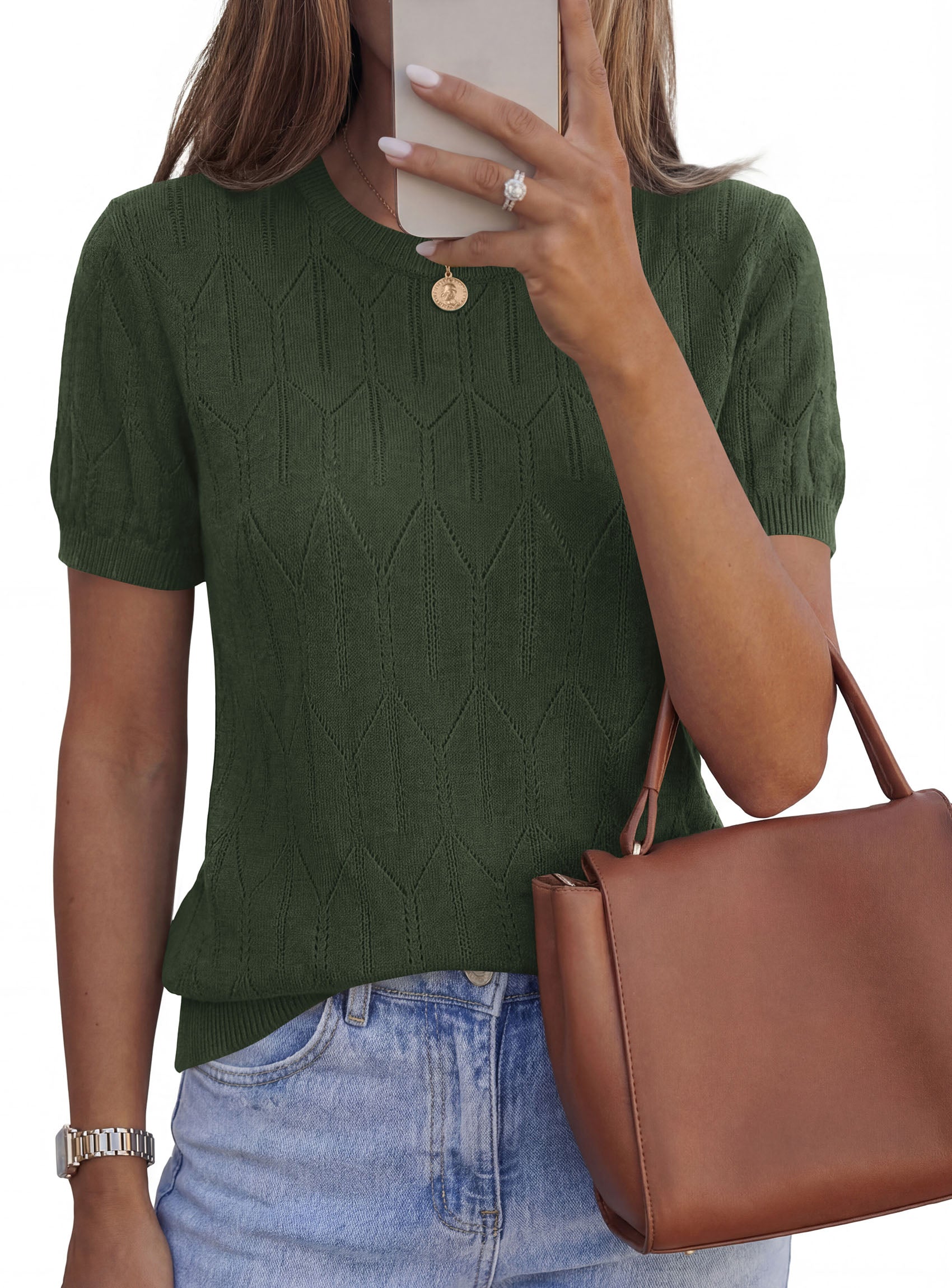 PRETTYGARDEN Women's 2026 Spring Short Sleeve Sweater Knit Going Out Tops Work Shirts Trendy Summer Business Casual Outfits