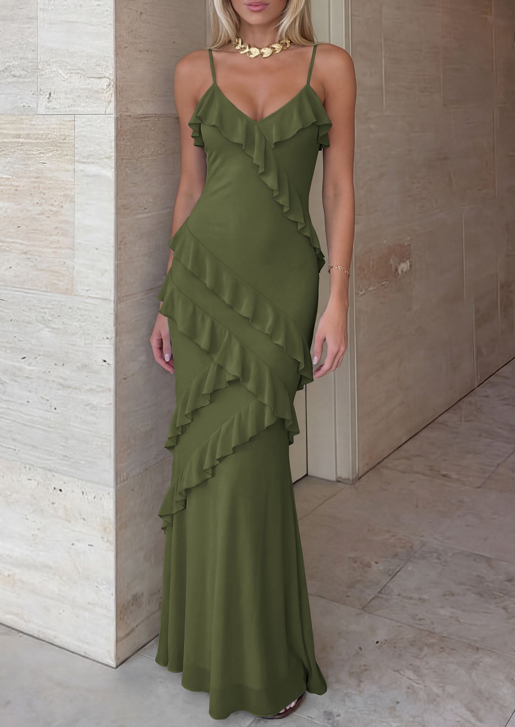PRETTYGARDEN Women 2026 Wedding Guest Cocktail Maxi Dress Spaghetti Strap Sleeveless V Neck Bodycon Mesh Party Summer Outfits