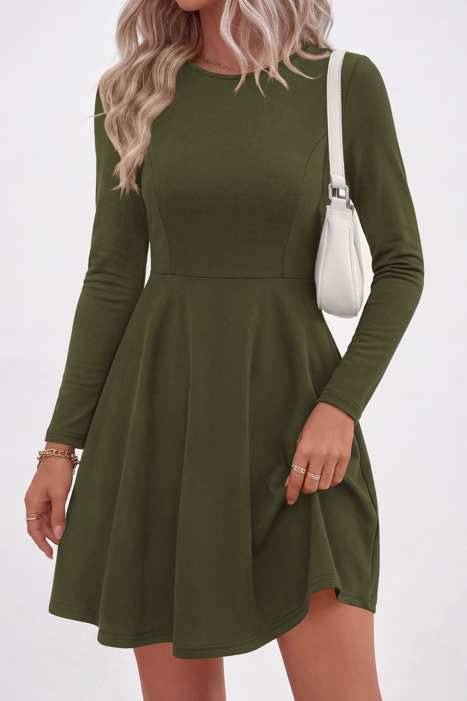 PRETTYGARDEN Women Basic Long Sleeve Crewneck Mini Dress