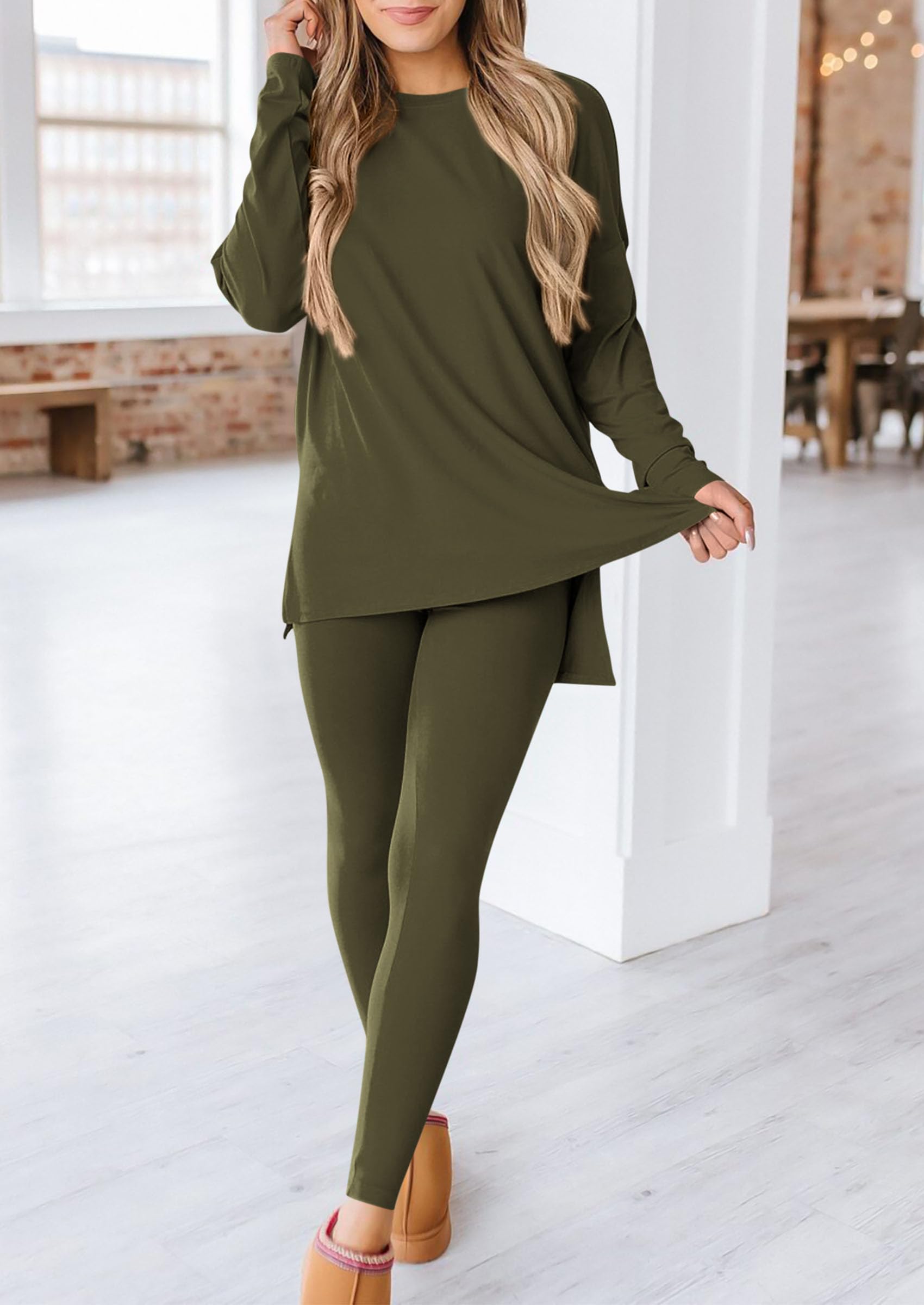 PRETTYGARDEN 2 Piece Outfits Casual Long Sleeve Tunic Tops Legging Pants Lounge Sets Sweatsuits