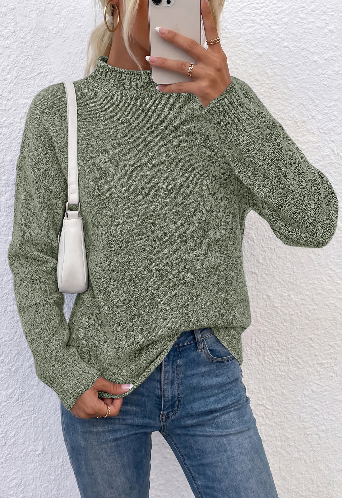 PRETTYGARDEN Womens Sweaters 2026 Mock Neck Ribbed Knit Fall Outfits | Long Sleeve Pullover Tops, Rolled Edge, Loose Fit, Soft Cotton Fabric, Comfy Cozy Sweater, Versatile Casual Cute Clothes