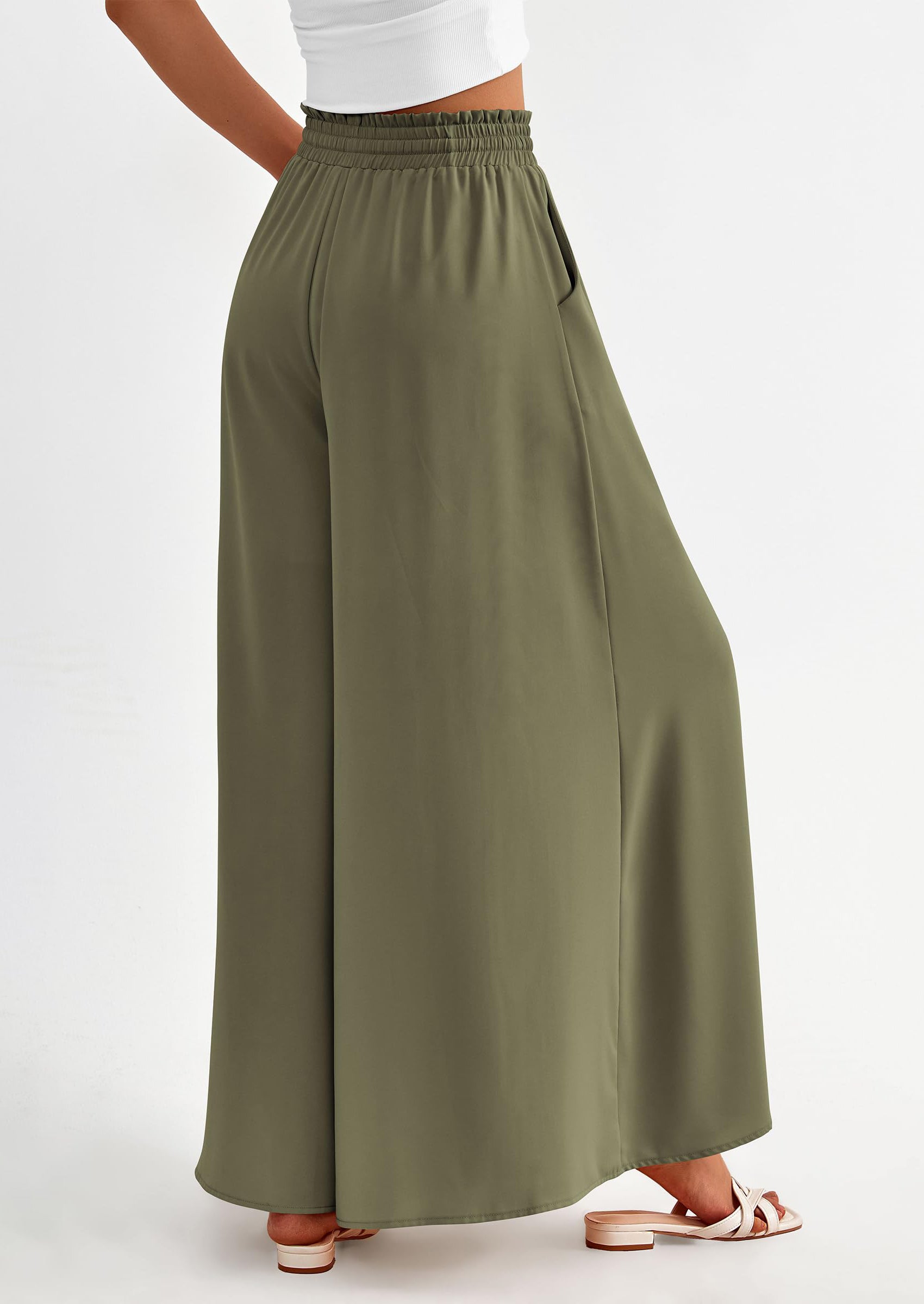 PRETTYGARDEN Women's Summer Wide Leg Palazzo Pants High Waisted Flowy Pockets Trendy Casual Lounge Boho Beach Trousers