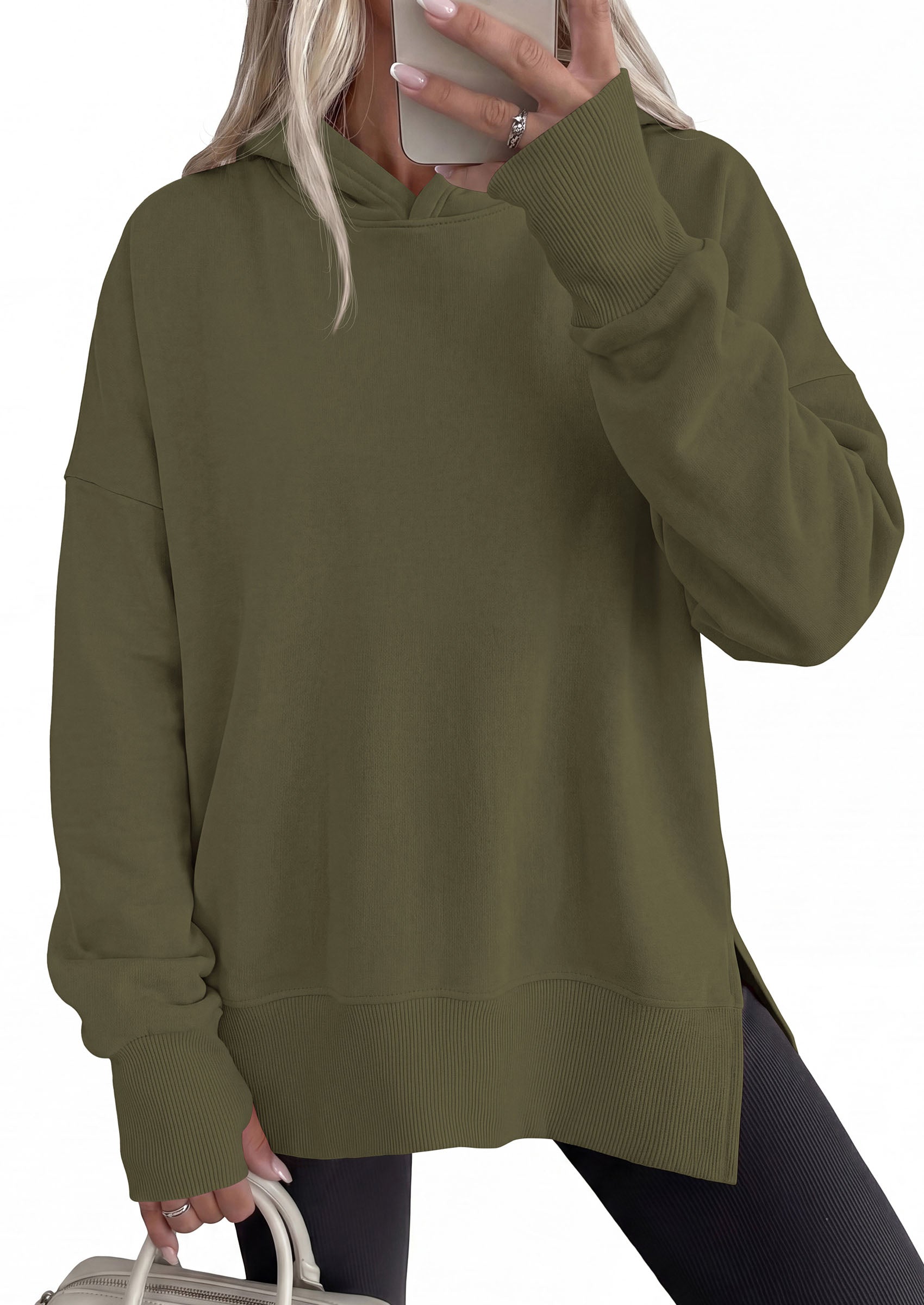 PRETTYGARDEN Womens Oversized Hoodies Side Slit Sweatshirts | Fall Fashion 2026 Trendy Outfits, Thumbholes & Unique Center Seam, Comfort Drop Shoulder Pullover, Chic Tunic for Leggings