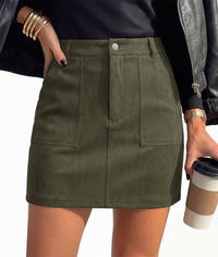 PRETTYGARDEN Womens Suede Mini Skirts with Shorts Underneath | High Waist Bodycon Short Pencil Skirt, Dressy Casual Skort with Pockets, Above the Knee, Fall Outfits Winter Fashion Clohting