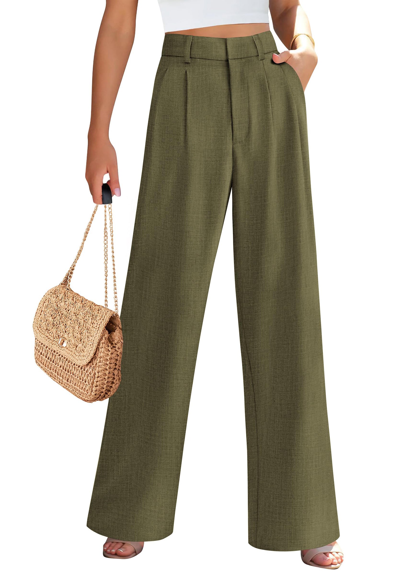 PRETTYGARDEN Women's Summer Elastic High Waisted Work Pants Straight Leg Dressy Business Casual Trousers Slacks Pockets