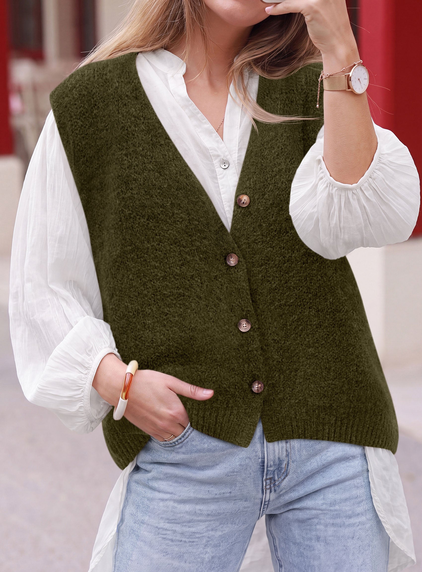 PRETTYGARDEN Womens Fall Sleeveless Button Down Sweater Vest  Soft Knit Fabric, Fashion Deep V Neck, Casual Loose Fit Sweater, Going Out Outfits, 2026 Trendy Winter Clothes