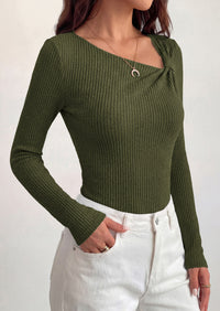 PRETTYGARDEN Womens 2026 Early Fall Fashion Long Sleeve T Shirts Asymmetrical Ribbed Fitted Trendy Going Out Tops Y2K Outfits