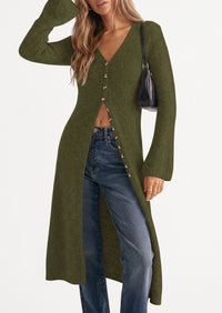 PRETTYGARDEN Women Long Cardigan Bell Sleeve Sweater Dress  Early Fall Fashion, V Neck Button Down Coats, Fit and Flare, Duster Sweater, Business Casual Outfits, Acrylic Cotton Blend