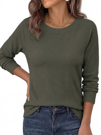 PRETTYGARDEN Womens Long Sleeve Shirts Waffle Knit Lightweight Fall Tops | Crewneck Loose Fit Curvy Hem Pullover Top, Soft Comfy Cute Tee Shirt, Dressy Casual Office Work Outfits, Fashion Clothing