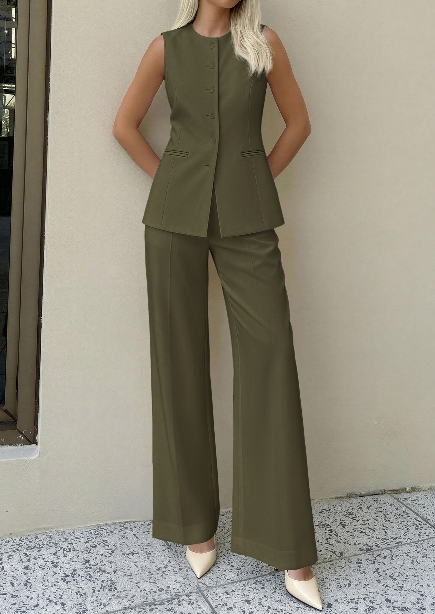 PRETTYGARDEN Women's 2 Piece Sets Summer 2026 Work Clothes Sleeveless Blazer Vest Pants Suits Spring Business Casual Outfits PRETTYGARDEN