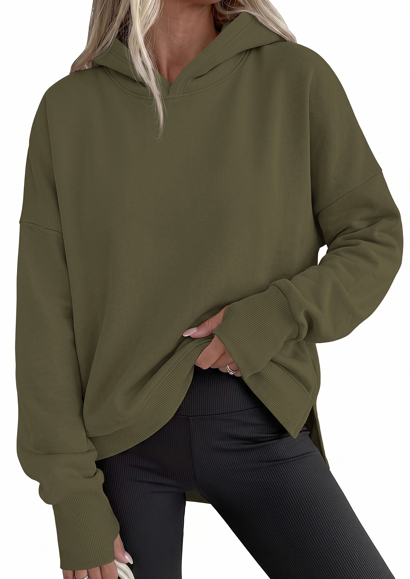 PRETTYGARDEN Womens Oversized Hoodies Side Slit Sweatshirts | Fall Fashion 2026 Trendy Outfits, Thumbholes & Unique Center Seam, Comfort Drop Shoulder Pullover, Chic Tunic for Leggings