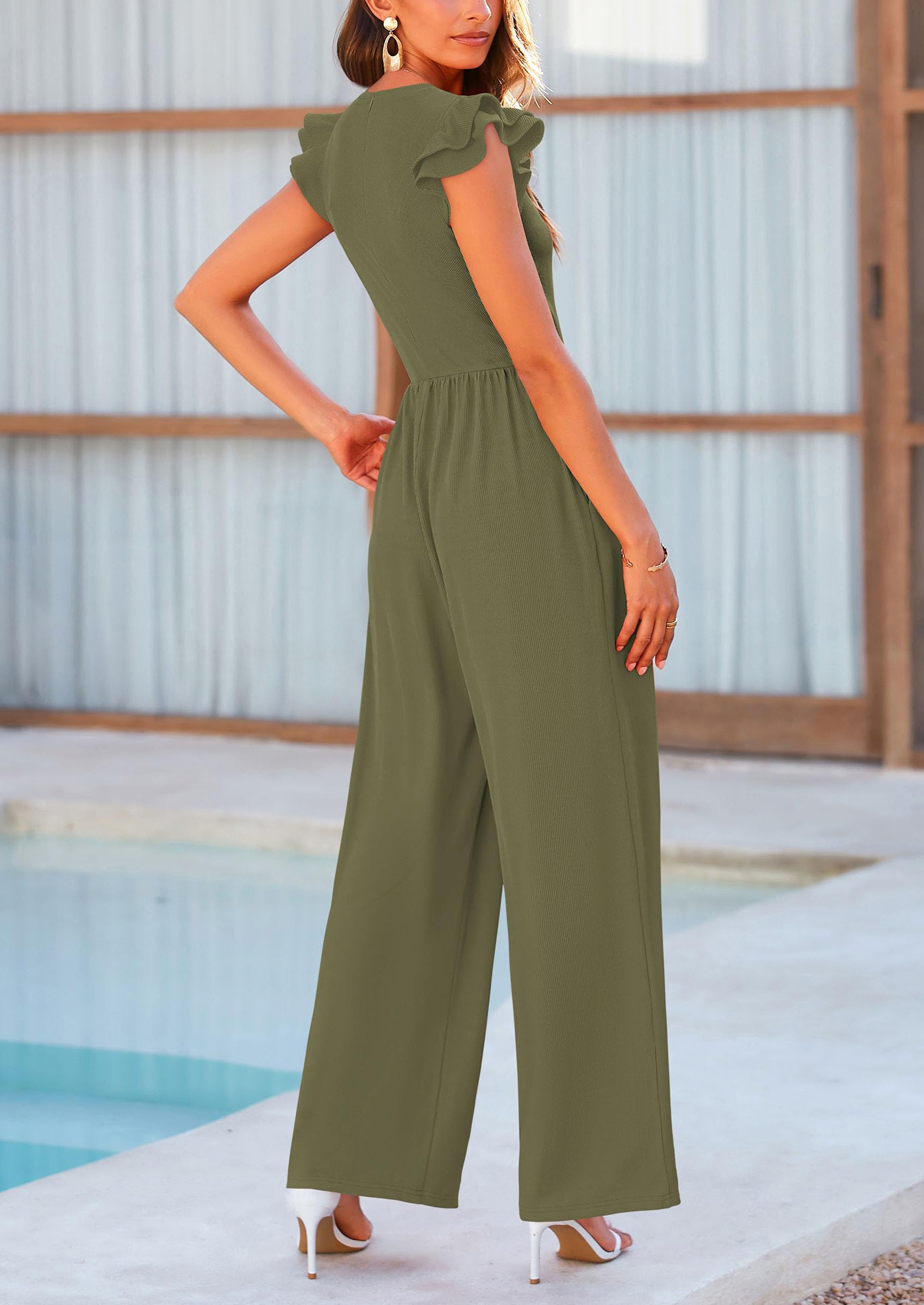 PRETTYGARDEN Casual Ruffle Cap Sleeves Romper Crew Neck Rib Knit One Piece Outfits