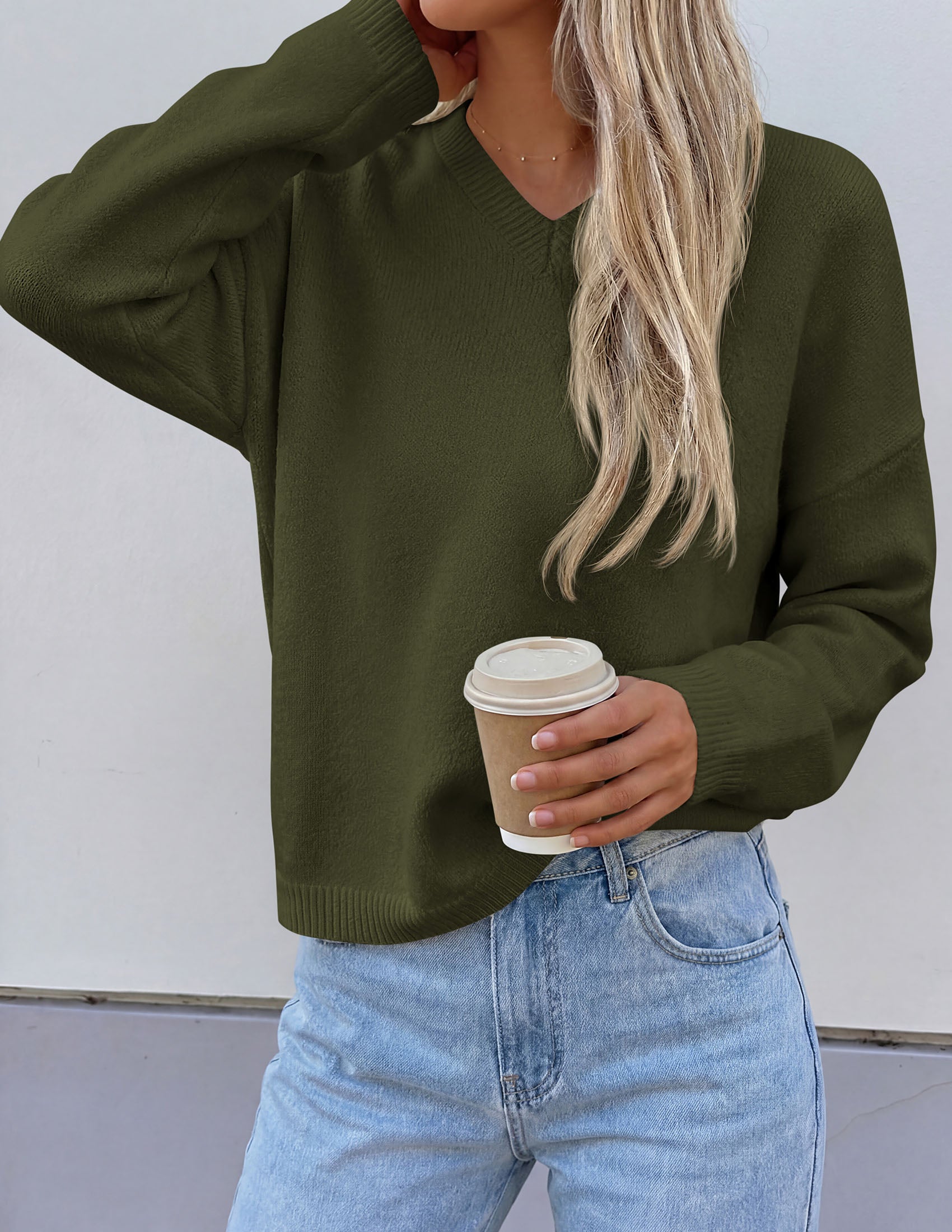 PRETTYGARDEN Women's Fall Fashion V Neck Cozy Sweaters | Soft Stretchy Warm, Chunky Knit Pullover, Loose Fit Long Sleeve Tops, Dressy Casual Blouses,Trendy Holiday Winter Outfits