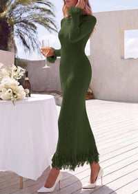 PRETTYGARDEN Womens Long Sleeve Bodycon Sweater Dress  Stretchy Ribbed Knit,Fringe Trim Cuffs & Hem,Slim Fit Crewneck,Date Night Outfits,Fall Winter Wedding Guest Cocktail Dresses