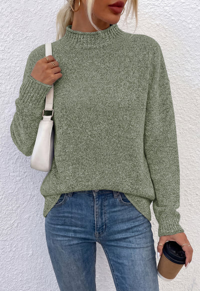 PRETTYGARDEN Womens Sweaters 2026 Mock Neck Ribbed Knit Fall Outfits | Long Sleeve Pullover Tops, Rolled Edge, Loose Fit, Soft Cotton Fabric, Comfy Cozy Sweater, Versatile Casual Cute Clothes