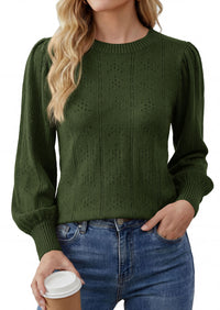 PRETTYGARDEN Women Fall Fashion Hollow Out Holiday Sweaters | Stretchy Cozy Knit, Puff Long Sleeve Pullover Tops, Crewneck Loose Fit, Dressy Casual Blouse, Trendy Winter Going Out Outfits
