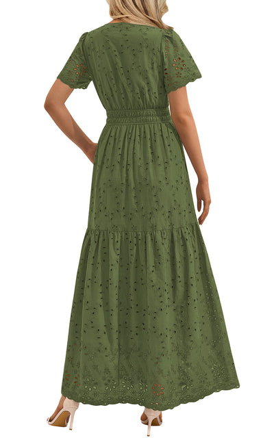 PRETTYGARDEN Short Sleeve Spring Dresses for Women 2026 Elegant Classy Boho High Waist A Line Pleated Wedding Guest Dress PRETTYGARDEN