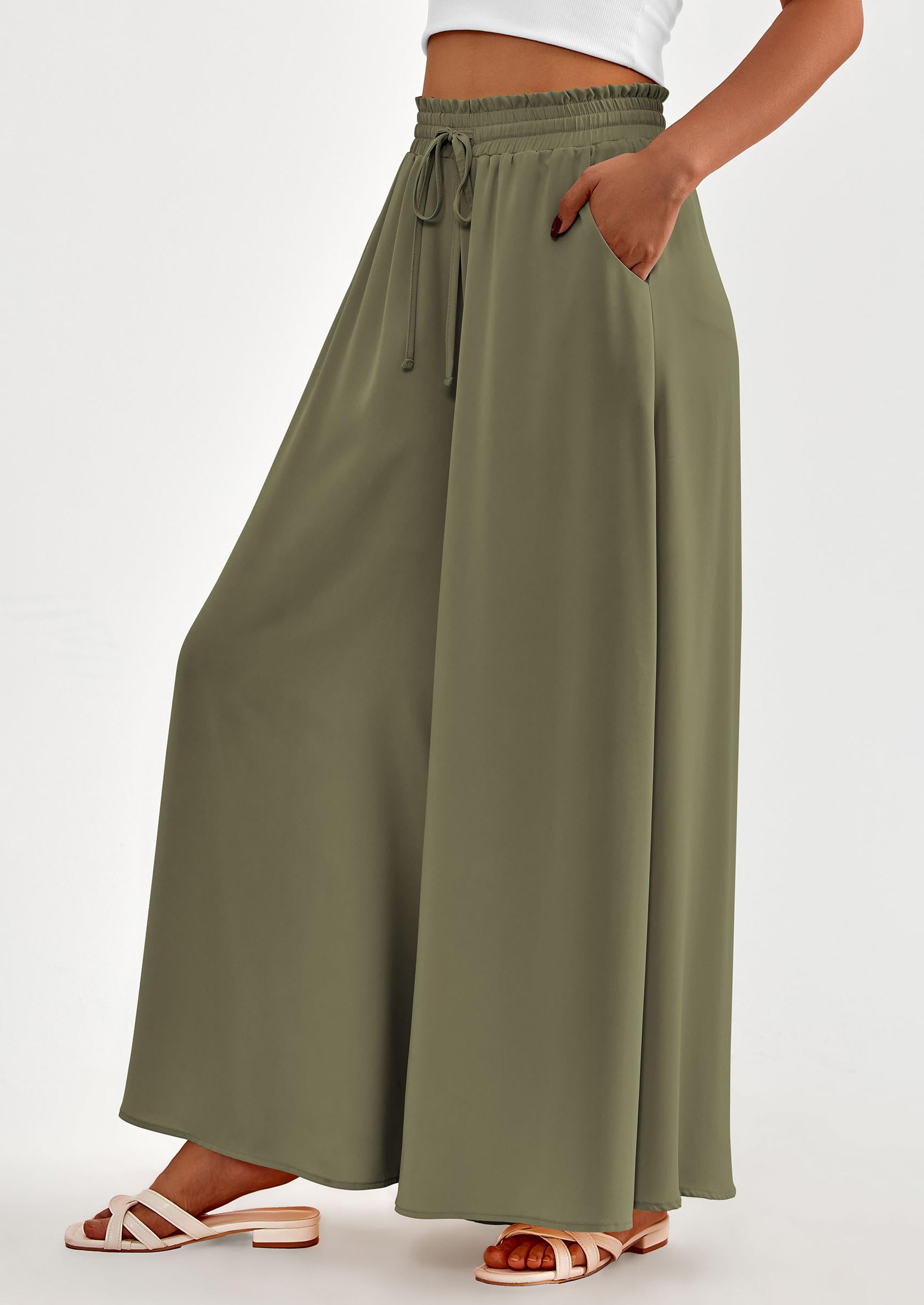 PRETTYGARDEN Women's Summer Wide Leg Palazzo Pants High Waisted Flowy Pockets Trendy Casual Lounge Boho Beach Trousers