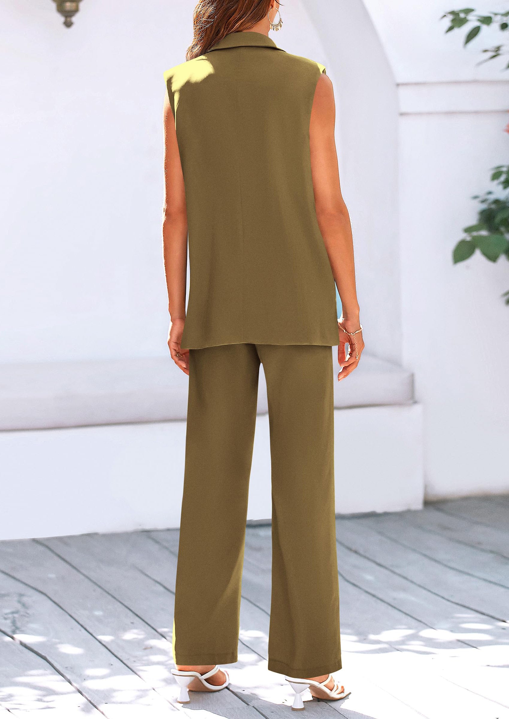 PRETTYGARDEN Women's 2 Piece Outfits Sleeveless Suit Vest and Wide Leg Pants Business Casual Blazer Sets