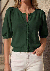 PRETTYGARDEN Puff Short Sleeve Cardigans for Women Lightweight 2026 Summer Shirts Button Up Knit Sweater Tops Spring Clothes PRETTYGARDEN