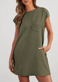 PRETTYGARDEN Women's Summer Short T Shirt Dress Cap Sleeve Crew Neck Casual Loose Basic Mini Dresses