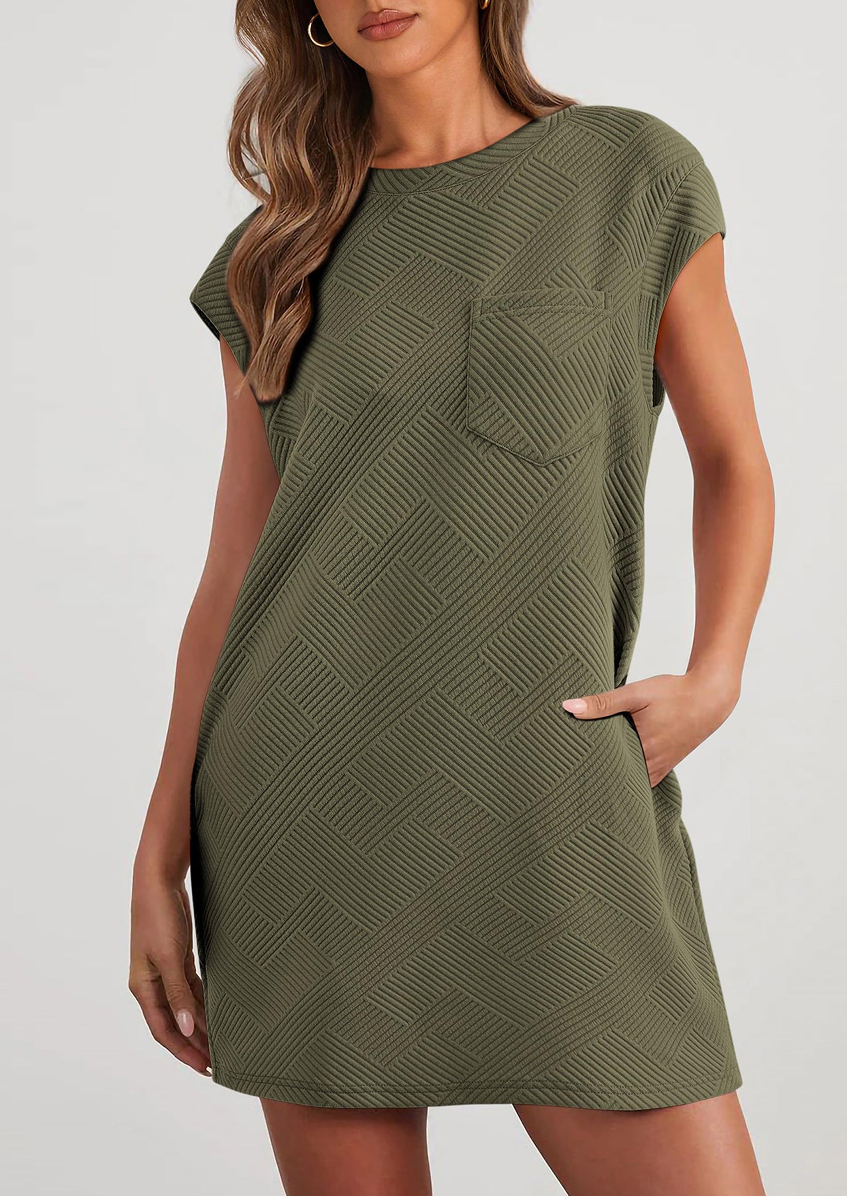 PRETTYGARDEN Women's Summer Short T Shirt Dress Cap Sleeve Crew Neck Casual Loose Basic Mini Dresses