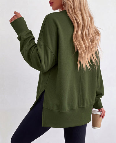 PRETTYGARDEN Womens Long Sleeve Loose Crewneck Sweatshirts with Thumb Hole | Soft Cozy Fleece Basic Side Slit Oversized Pullover Tops, Workout Casual Daily Wear, Y2k 2026 Fashion Fall Winter Clothing