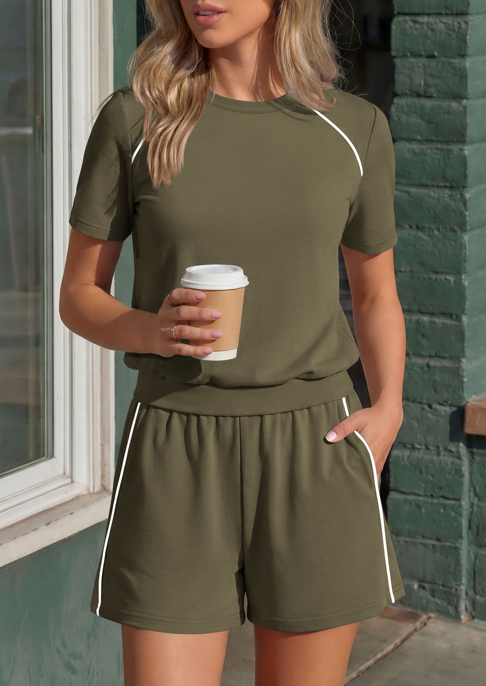 PRETTYGARDEN Sweatsuits Women 2 Piece Outfit 2026 Summer Lounge Shorts Sets Matching Spring Travel Beach Vacation Clothes PRETTYGARDEN