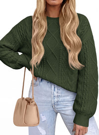 PRETTYGARDEN Womens Cable Knit Sweater Crewneck Pullover | Soft Ribbed Cuffs,Relaxed Fit Long Sleeve Sweaters,Chunky Diamond,Warm Layering,Comfy Daily Wear,Fall Winter Going out Top