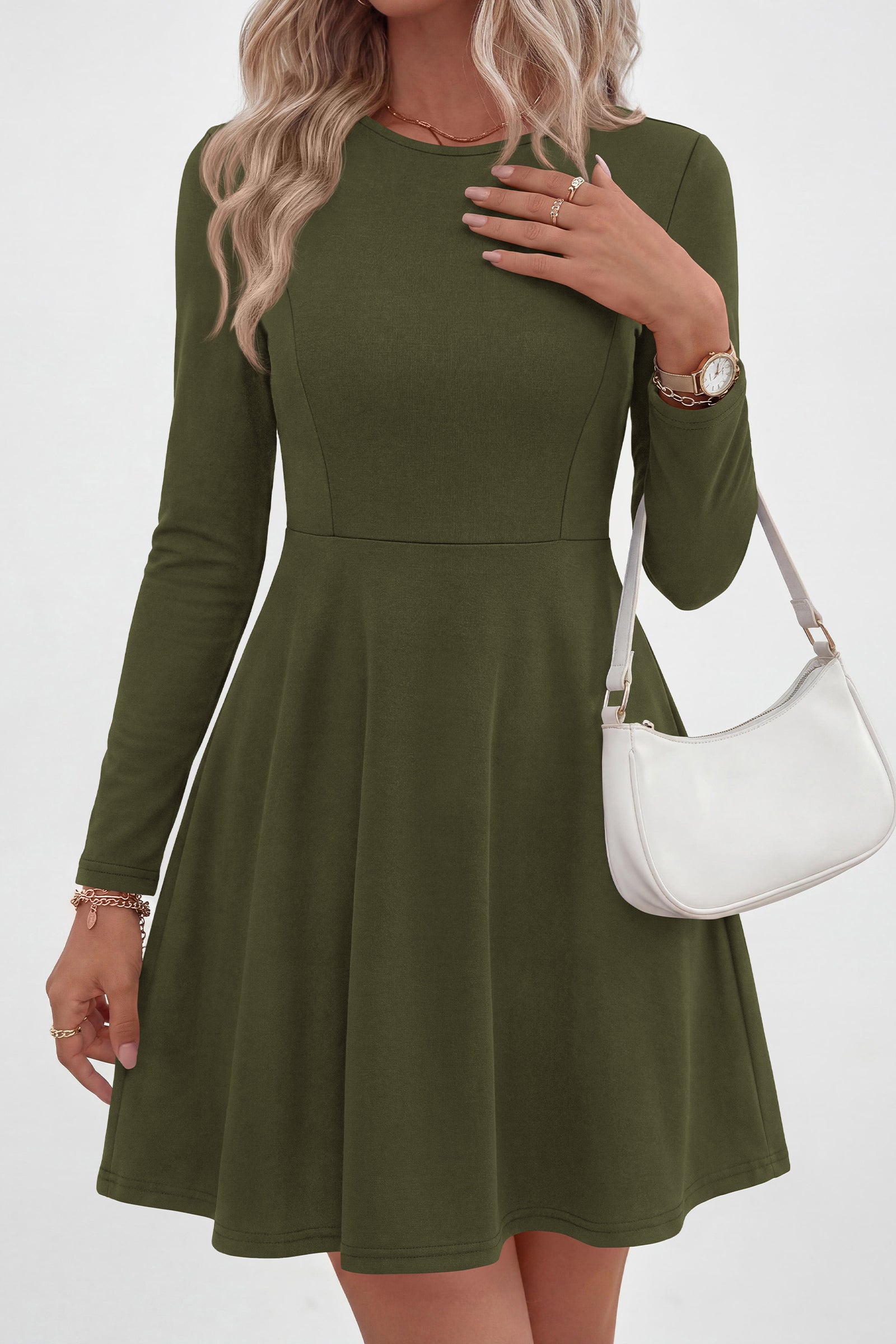 PRETTYGARDEN Women Basic Long Sleeve Crewneck Mini Dress
