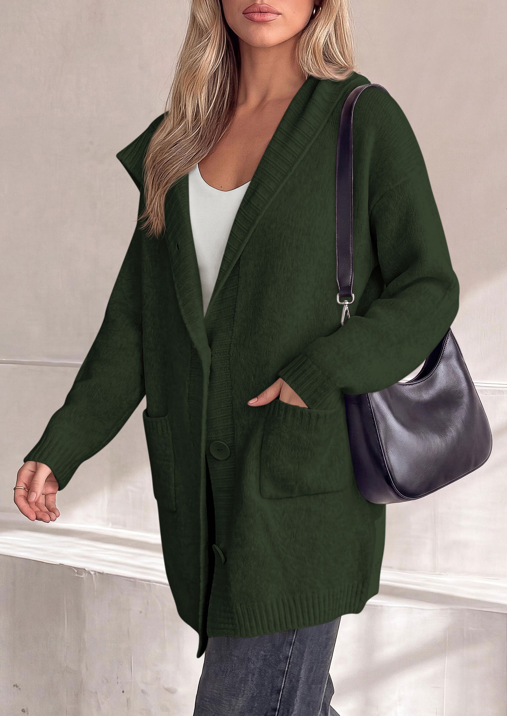 PRETTYGARDEN Women's Long Cardigans Hooded Chunky Sweaters  | Cozy Knit Jacket, Button up, Loose Fit, Pockets, Fall Coats, Trendy Casual, Going Out, Holiday Outfits, Winter Clothing