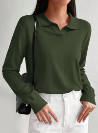 PRETTYGARDEN Womens Long Sleeve Collared Polo Sweater V Neck Knit Ribbed Business Casual Pullover Sweaters 2026 Fall Outfits