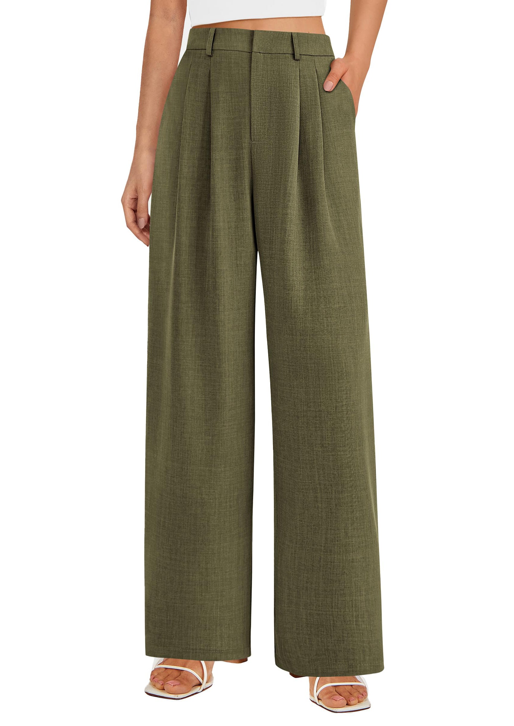 PRETTYGARDEN Women's Summer Elastic High Waisted Work Pants Straight Leg Dressy Business Casual Trousers Slacks Pockets