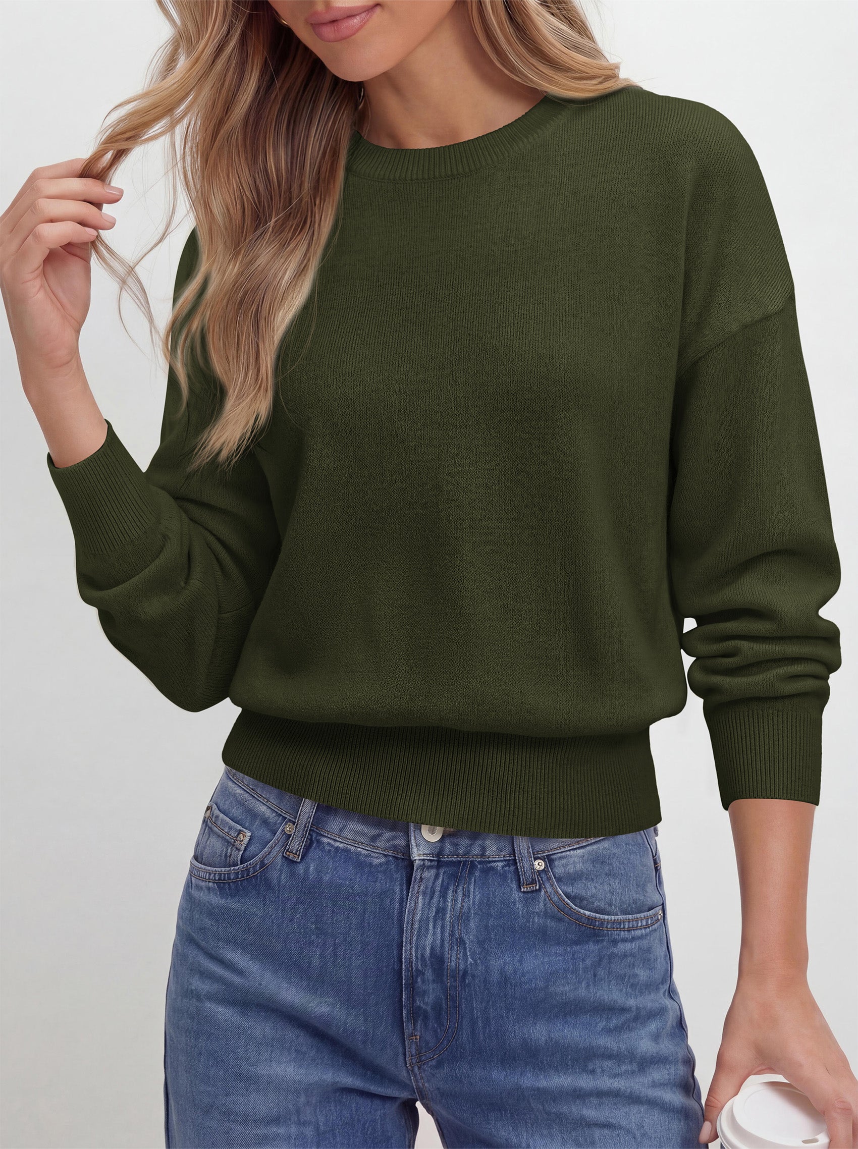 PRETTYGARDEN Womens Crewneck Long Sleeve Fall Sweaters  | Cinched Waist, Loose Fit, Knit Pullover Tops, Ribbed Hem, Basic Work Sweaters, Trendy Fall Outfits, Winter Layering Clothing