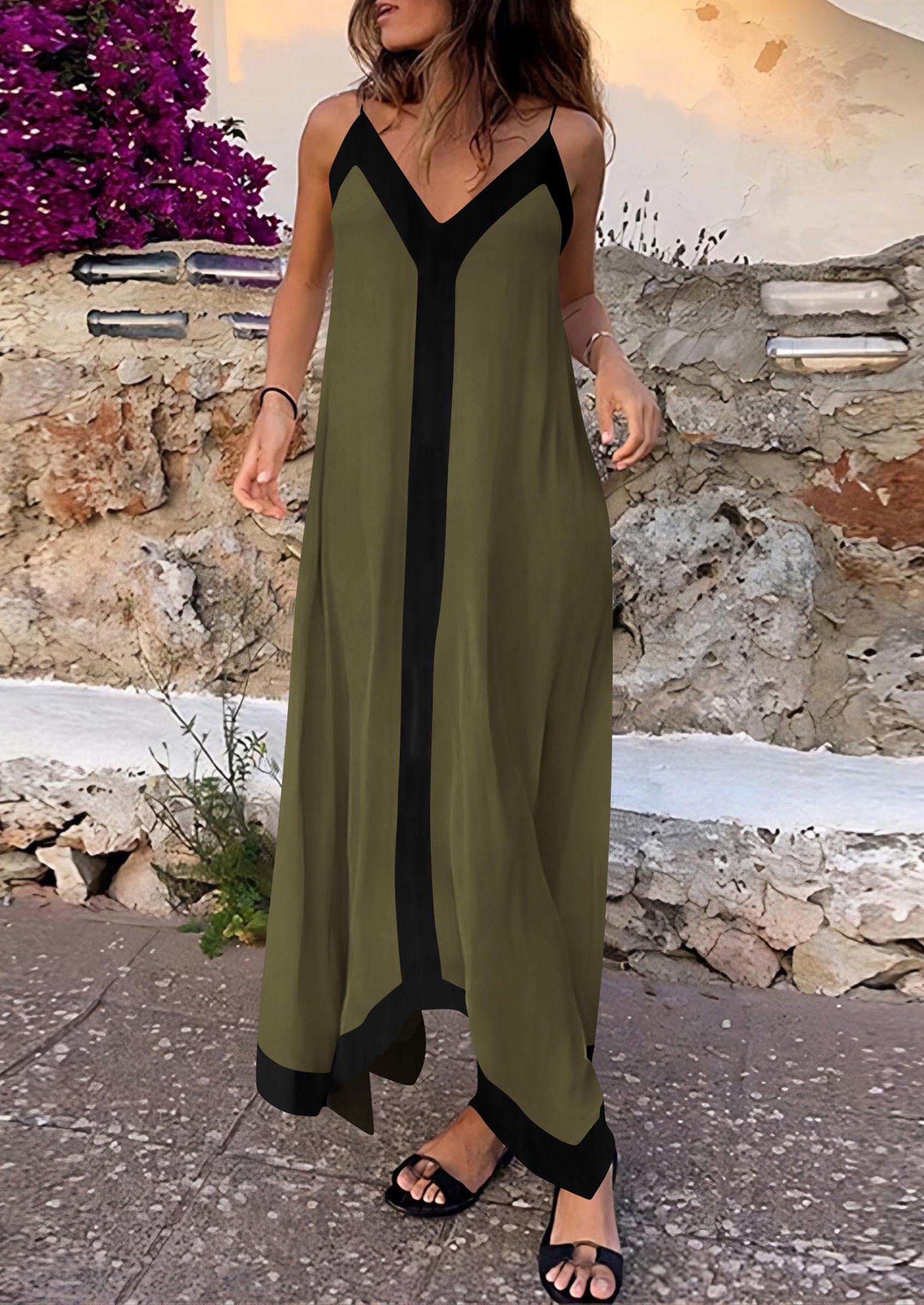 PRETTYGARDEN Women's Flowy Maxi Dress Summer Sleeveless V Neck Spaghetti Strap Elegant Wedding Party Dresses