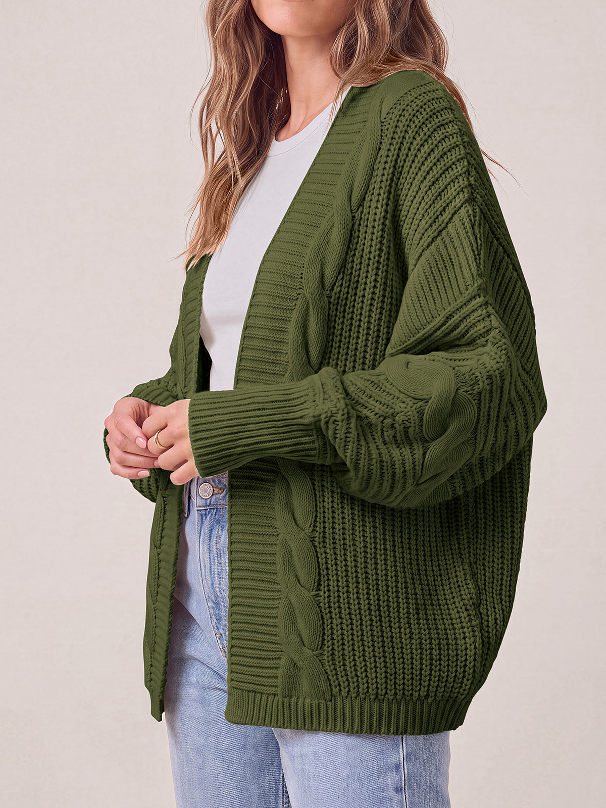 PRETTYGARDEN Chunky Open Front Cable Knit Cardigan Sweaters for Women Coats Loose Fit Batwing Long Sleeve Sweater, Soft Cozy Casual Cardigans, Holiday Travel Vacation Outfits, Trendy Fashion Outerwear